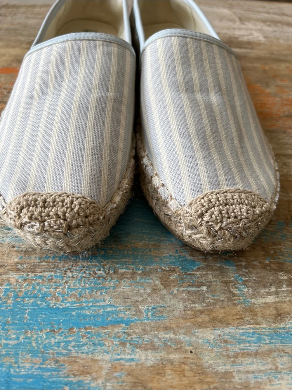 Bandolino Light Blue and Cream Striped Espadrille Slip-Ons